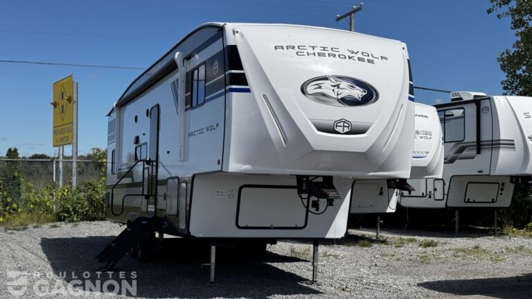 Fifth wheel Arctic Wolf 285OPT 2027 avec chambre bunkroom, extension pleine grandeur et aménagement familial spacieux.